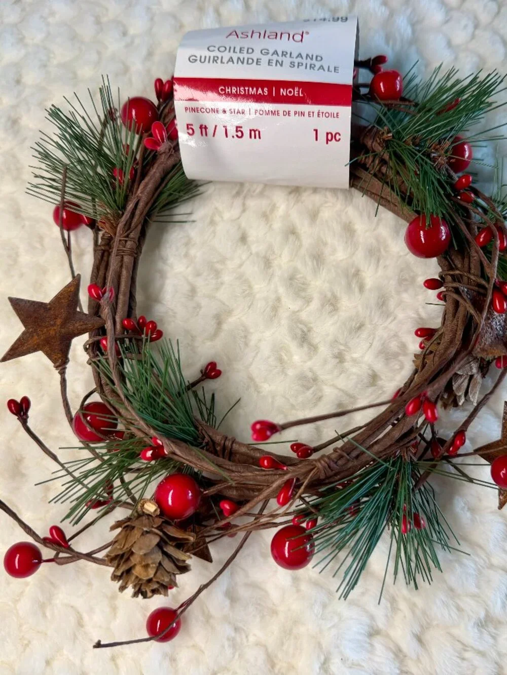 Ashland Coiled Christmas Garland- Rustic Stars & Red Berries